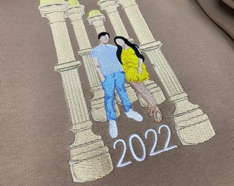Embroidered by Family Couple Photo Portrait Hoodie Embroidery Cat Dog Friends Photography Crewneck Sweatshirt Matching Items Custom Gift