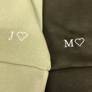 Custom Embroidered Hoodies with Initials on the Sleeve Roman Date or Cartoon Couple Sweatshirts Anniversary Gift for Her and Him