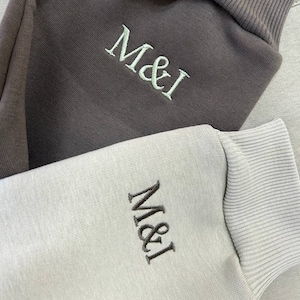 Custom Embroidered Hoodies with Initials Sleeve Roman Date Cartoon Couple Sweatshirts Anniversary Gift for Her and Him Sale