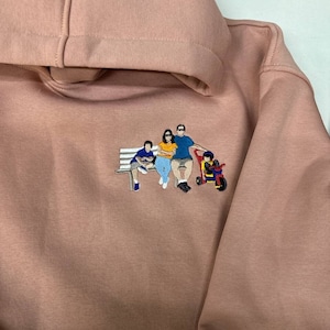 Embroidered Family Friends Photo Hoodie Embroidery Pet Cat Dog Portrait by Photography Crewneck Sweatshirt Couple Matching Item Custom Gift