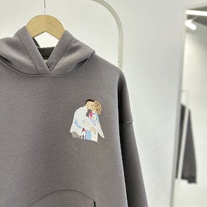 Embroidered by Couple Family Photo Portrait Hoodie Embroidery Cat Dog Friends Portrait Crewneck Sweatshirt Clothes Item Custom Gift (sale)