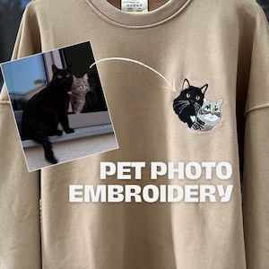 Embroidered by Pet Photo Portrait Hoodie Embroidery Cat Dog Family Friend Owner Portrait Crewneck Sweatshirt Personalized Custom Gift (sale)