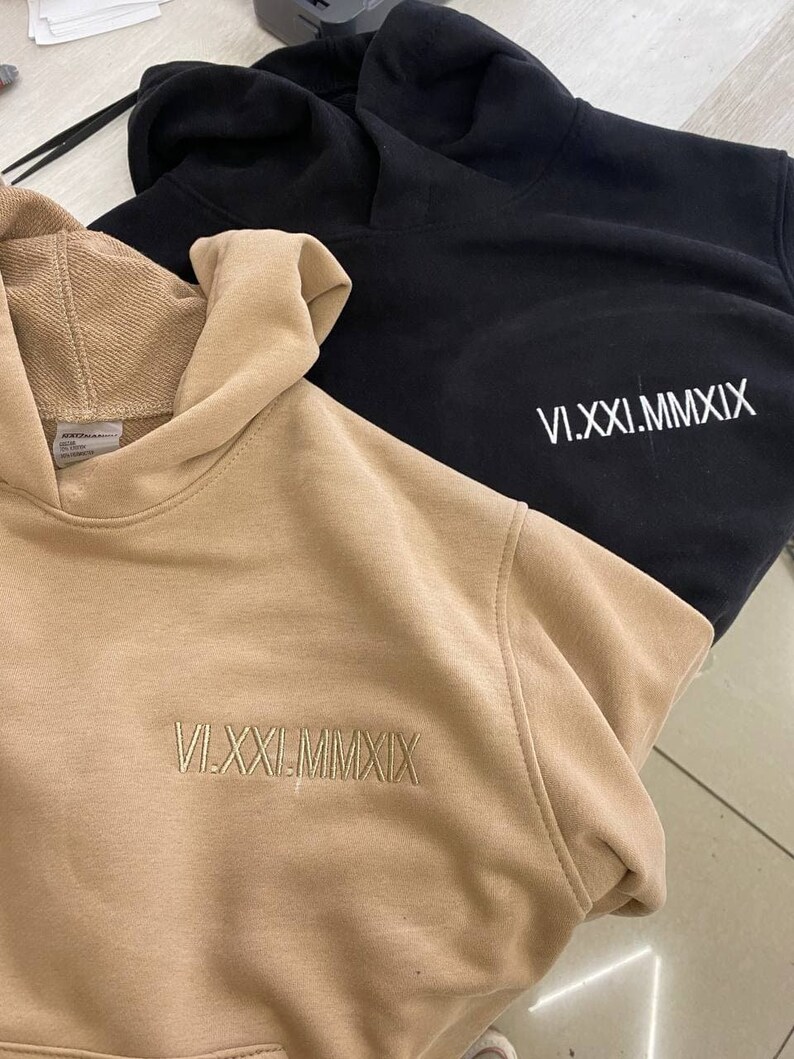 Embroidered Anniversary Roman Date Hoodies Couple Sweatshirts Etsy