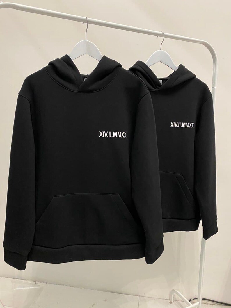 Embroidered Anniversary Roman Date Hoodies Couple Sweatshirts Etsy