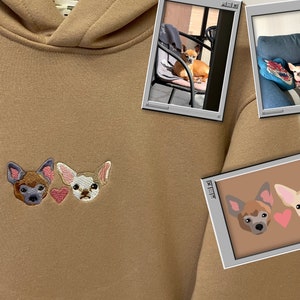 Chihuahua Embroidered Pet Dog Hoodie Embroidery Cat Portrait by Photo Crewneck Sweatshirt Clothes Item Custom Gift