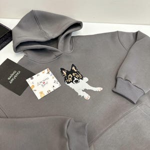 Sweat à capuche brodé avec photo de chat, chien, animal de compagnie, portrait, broderie, famille, couple, photographie, cadeau personnalisé