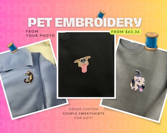 Embroidered by Pet Photo Portrait Hoodie Embroidery Cat Dog Family Friend Owner Portrait Crewneck Sweatshirt Personalized Custom Gift (sale)