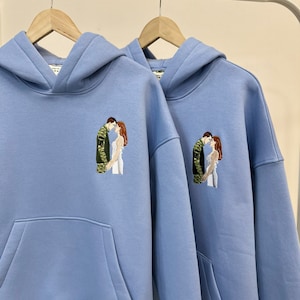 Embroidered by Couple Family Photo Portrait Hoodie Embroidery Cat Dog Friends Portrait Crewneck Sweatshirt Clothes Item Custom Gift (sale)