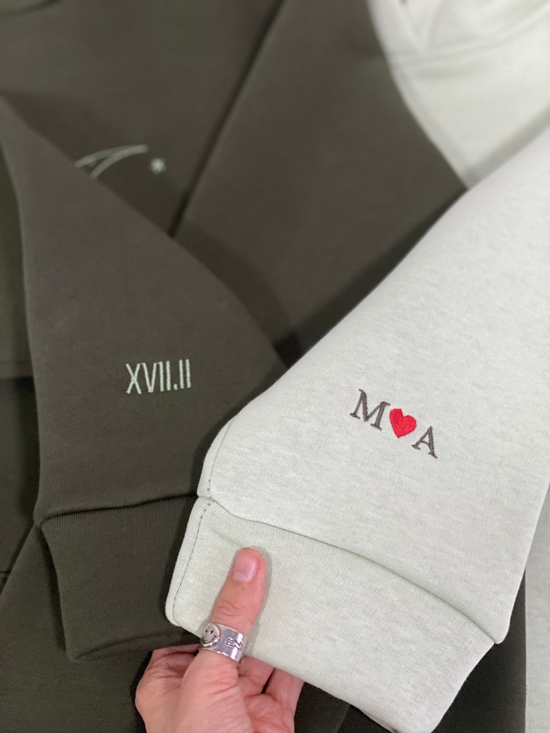 Custom Embroidered Hoodies With Initials on the Sleeve Roman Date or Cartoon Couple Sweatshirts Anniversary Gift for Her and Him sale Etsy UK