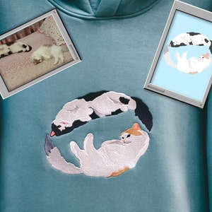 Sweat à capuche brodé pour animaux de compagnie, chat, chien brodé, grand visage, Portrait par Photo, sweat-shirt à col rond, vêtements, article cadeau personnalisé