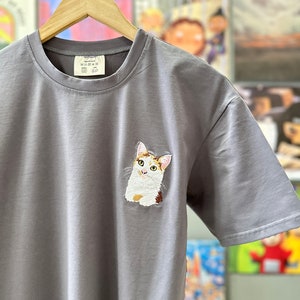 Dark Gray T-shirt Embroidered Pet Cat Dog Owner Hoodie Embroidery Portrait Photo Sweatshirt Custom Gift for Her and Him Boyfriend