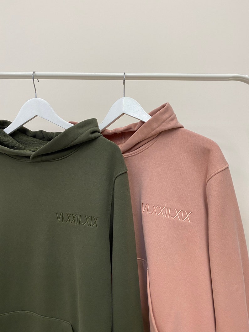 Embroidered Anniversary Roman Date Hoodies Couple Sweatshirts Etsy