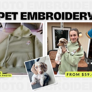 Embroidered by Pet Photo Portrait Hoodie Embroidery Cat Dog Family Friend Owner Portrait Crewneck Sweatshirt Personalized Custom Gift (sale)