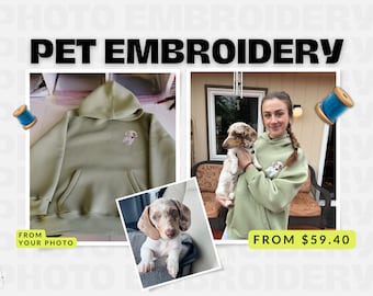 Embroidered by Pet Photo Portrait Hoodie Embroidery Cat Dog Family Friend Owner Portrait Crewneck Sweatshirt Personalized Custom Gift (sale)