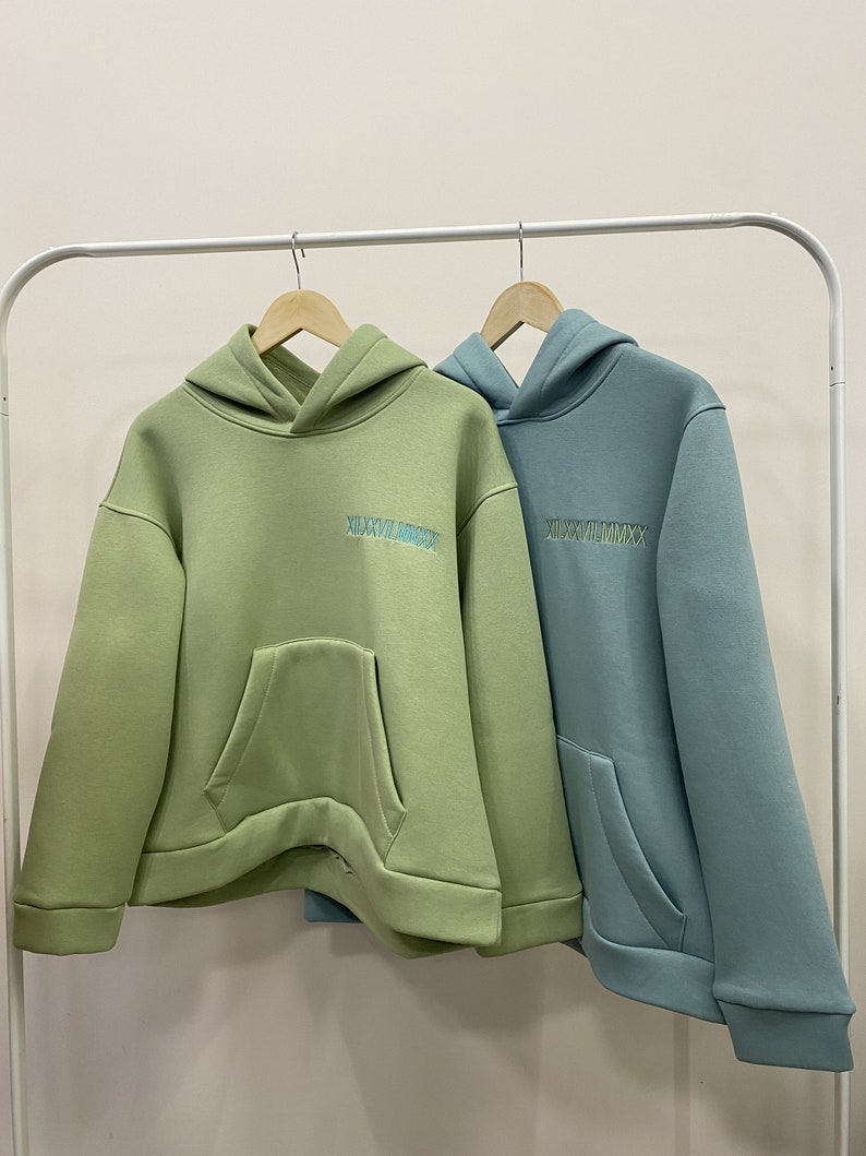 Embroidered Anniversary Roman Date Hoodies Couple Sweatshirts Etsy