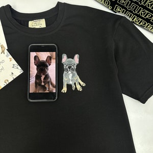 Embroidered Pet Cat Owner Hoodie Gift for Boyfriend T-shirt Embroidery Bulldog Dog Portrait Photo Sweatshirt Custom Gift for Her and Him