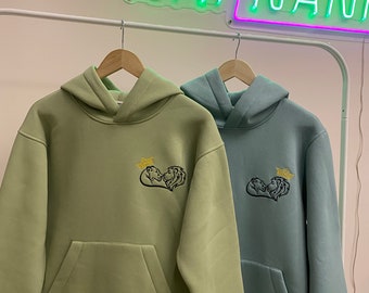 Cartoon Embroidered Couple Hoodies Lion and Lioness Crown King and Queen Crewneck Matching Cat Sweatshirts Anniversary Gift for Her and Him