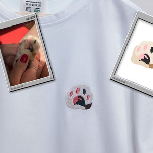 Embroidered Pet Cat Paw Hoodie T-shirt Embroidery Dog Portrait by Photo Crewneck Sweatshirt Clothes Item Custom Gift
