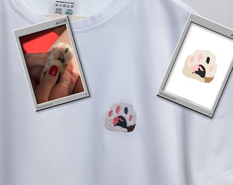 Embroidered Pet Cat Paw Hoodie T-shirt Embroidery Dog Portrait by Photo Crewneck Sweatshirt Clothes Item Custom Gift