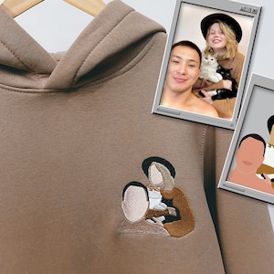 Embroidered by Family Couple Photo Portrait Hoodie Embroidery Pet Cat Dog Portrait Crewneck Sweatshirt Clothes Item Custom Gift (sale)