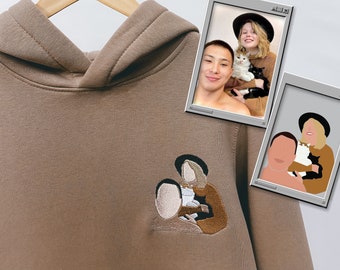 Embroidered by Photo Portrait Hoodie Embroidery Cat Dog Portrait Crewneck Sweatshirt Clothes Item Custom Gift