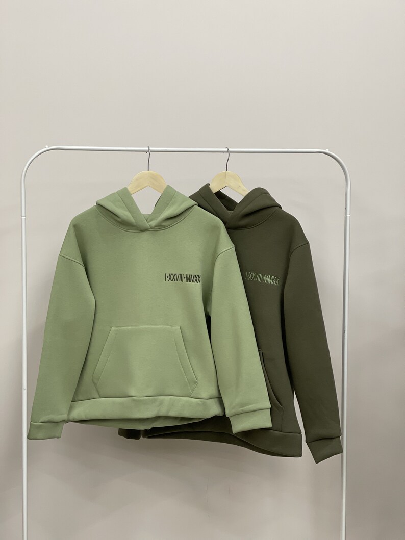 Embroidered Anniversary Roman Date Hoodies Couple Sweatshirts Etsy