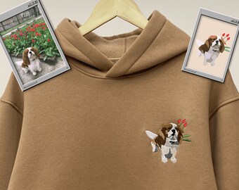 Embroidered Pet Dog Hoodie Embroidery Cat Portrait by Photo Crewneck Sweatshirt Clothes Item Custom Gift