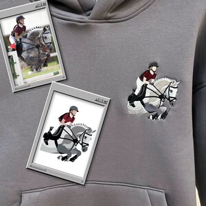 Embroidered by Horse Pet Photo Portrait Hoodie Embroidery Cat Dog Jockey Friend Owner Portrait Equestrian Sport Sweatshirt Custom Gift