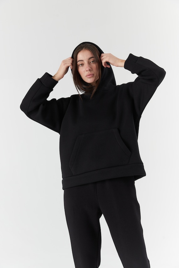 Black Woman Basic Tracksuit Sport Light Set Hoodie With Sweatpants  Sportswear Outfit 