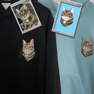 Embroidered Cat Dog Hoodie Embroidery Pet Animal Portrait by Photo Crewneck Sweatshirt Clothes Item Personalized Custom Gift