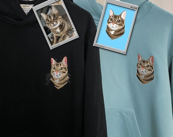 Embroidered Cat Dog Hoodie Embroidery Pet Animal Portrait by Photo Crewneck Sweatshirt Clothes Item Personalized Custom Gift