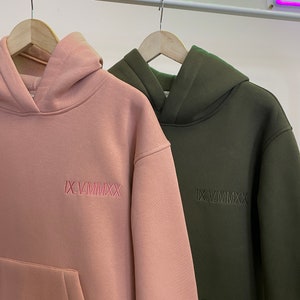 Embroidered Anniversary Roman Numeral Date Hoodies Custom Couple Crewnecks Sweatshirts Items Long Distance Gift for Her and Him (sale)