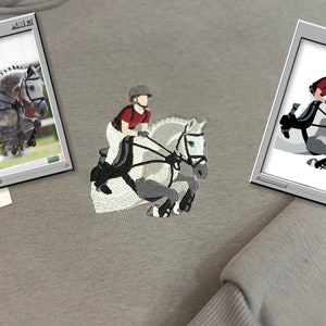 Embroidered by Horse Pet Photo Portrait Hoodie Embroidery Cat Dog Jockey Friend Owner Portrait Equestrian Sport Sweatshirt Custom Gift