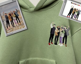 Embroidered by Photo Portrait Hoodie Embroidery Cat Dog Friends Portrait Crewneck Sweatshirt Clothes Item Custom Gift