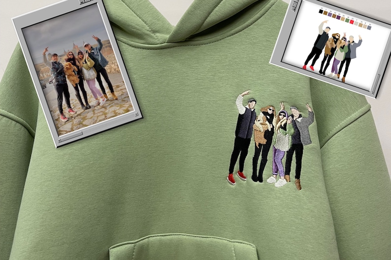Embroidered by Photo Portrait Hoodie Embroidery Cat Dog Friends Portrait Crewneck Sweatshirt Clothes Item Custom Gift