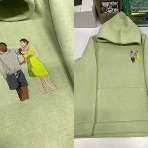Embroidered Family Friends Photo Hoodie Embroidery Pet Cat Dog Portrait by Photography Crewneck Sweatshirt Couple Matching Sale Custom Gift