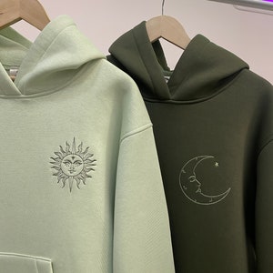 Embroidered Aesthetic Minimalistic Sun and Moon Hoodies Matching Couple ...