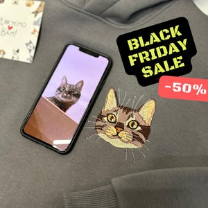 Black Friday Sale Embroidered Pet Photo Portrait Hoodie Cat Dog Photography Crewneck Sweatshirt Custom Gift