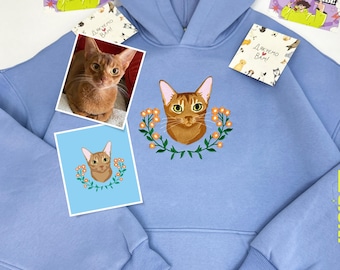 Embroidered Pet Photo Hoodie Portrait Custom Sweatshirt Blue