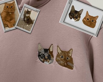 Embroidered Pet Dog Hoodie Embroidery Cat Portrait by Photo Crewneck Sweatshirt Clothes Item Custom Gift