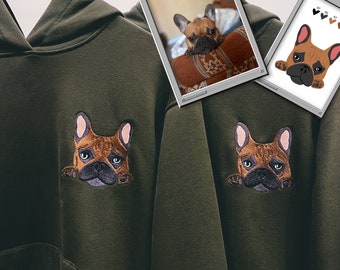 Embroidered Pet Dog Hoodie Embroidery Cat Portrait by Photo Crewneck Sweatshirt Clothes Item Custom Gift