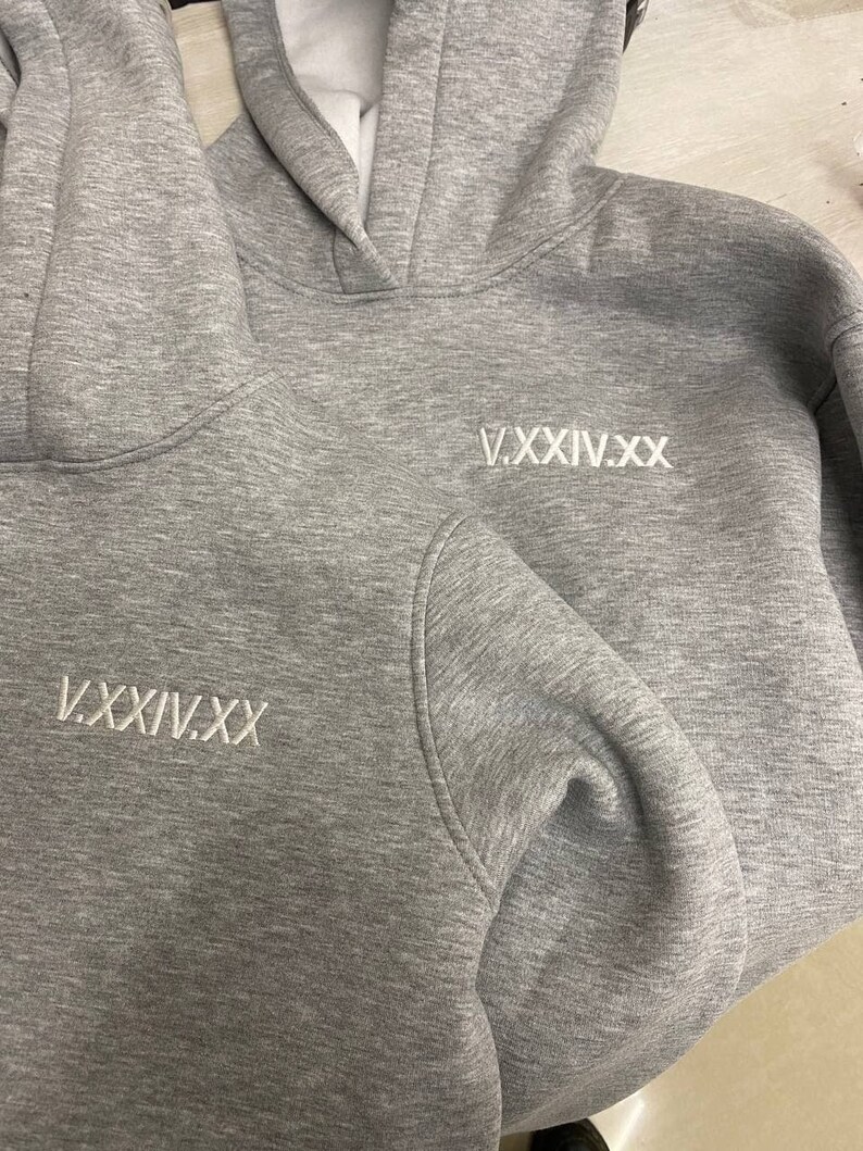Embroidered Anniversary Roman Numeral Date Hoodies Couple Etsy