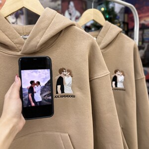 Embroidered by Couple Family Photo Portrait Hoodie Embroidery Cat Dog Friends Portrait Crewneck Sweatshirt Clothes Item Custom Gift (sale)