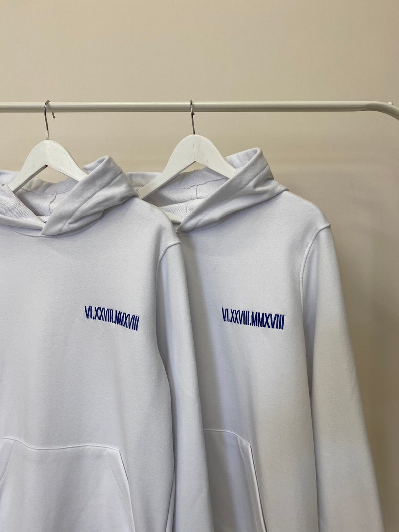 Embroidered Anniversary Roman Date Hoodies Couple Sweatshirts Etsy