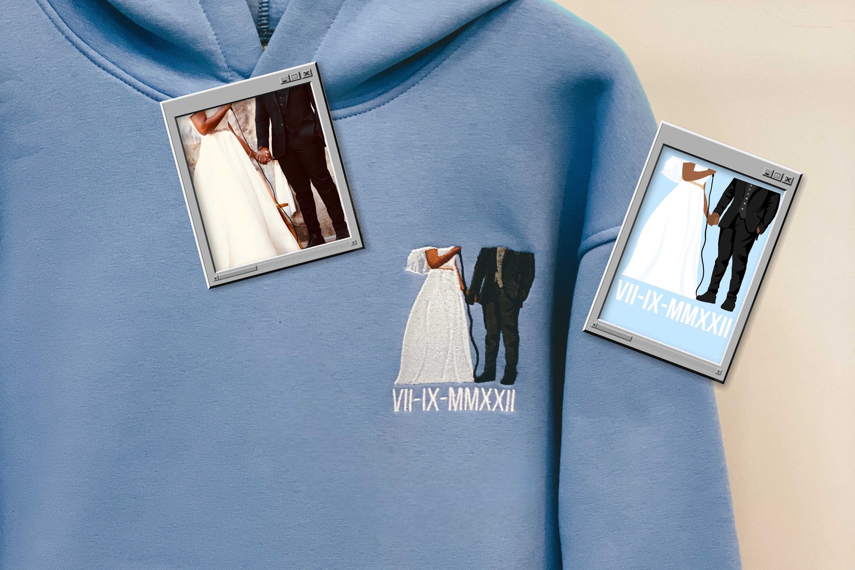 Embroidered by Wedding Photo Portrait Hoodie Embroidery Couple 