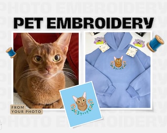 Embroidered Pet Photo Hoodie Portrait Custom Sweatshirt Blue