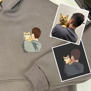 Embroidered by Pet Photo Portrait Hoodie Embroidery Cat Dog Family Friend Owner Portrait Crewneck Sweatshirt Personalized Custom Gift