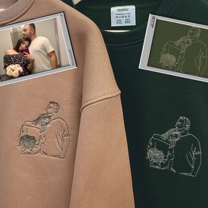 Embroidered by Photo Couple Family Portrait Hoodie Embroidery Cat Dog Friends Photography Crewneck Sweatshirt Clothes Item Custom Gift