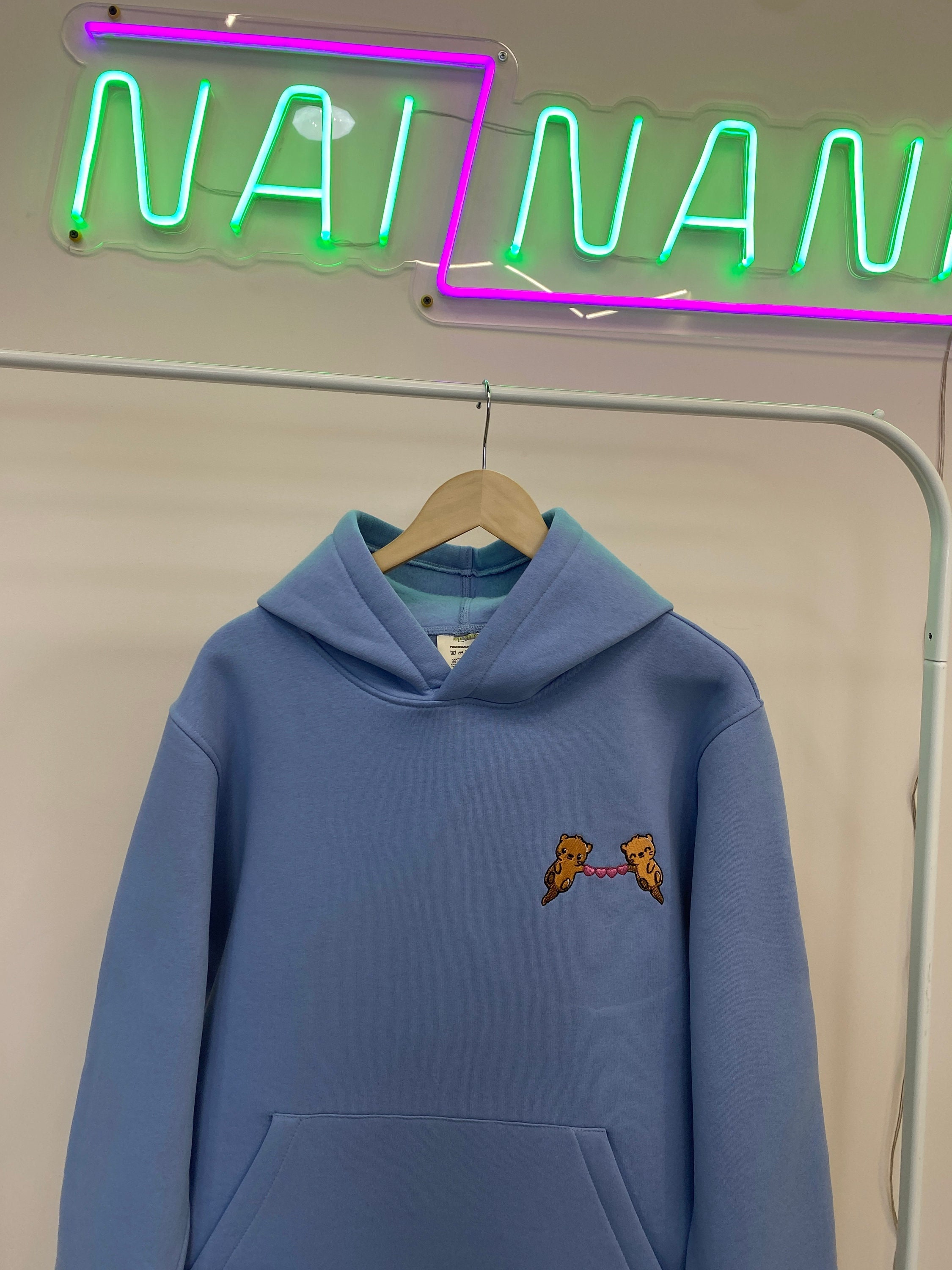 Embroidered Couple Otter Animal Cute Hoodie Cartoon Crewneck Funny Matching Sweatshirts Anniversary Birthday Gift for Her and Him