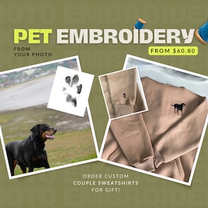 Embroidered by Pet Photo Portrait Hoodie Embroidery Cat Dog Family Friend Owner Portrait Crewneck Sweatshirt Personalized Custom Gift Sale